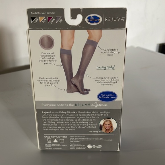 Rejuva 15-20mmHg sheer dot knee high compression stockings in ash grey small - Picture 2 of 6